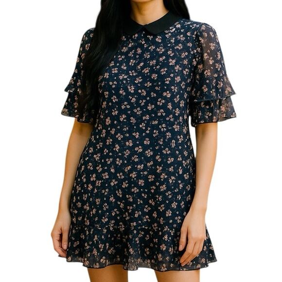 CeCe Luxe Floral Bohemian Ruffle Dress Midnight Bloom NWT Size M - Picture 1 of 14
